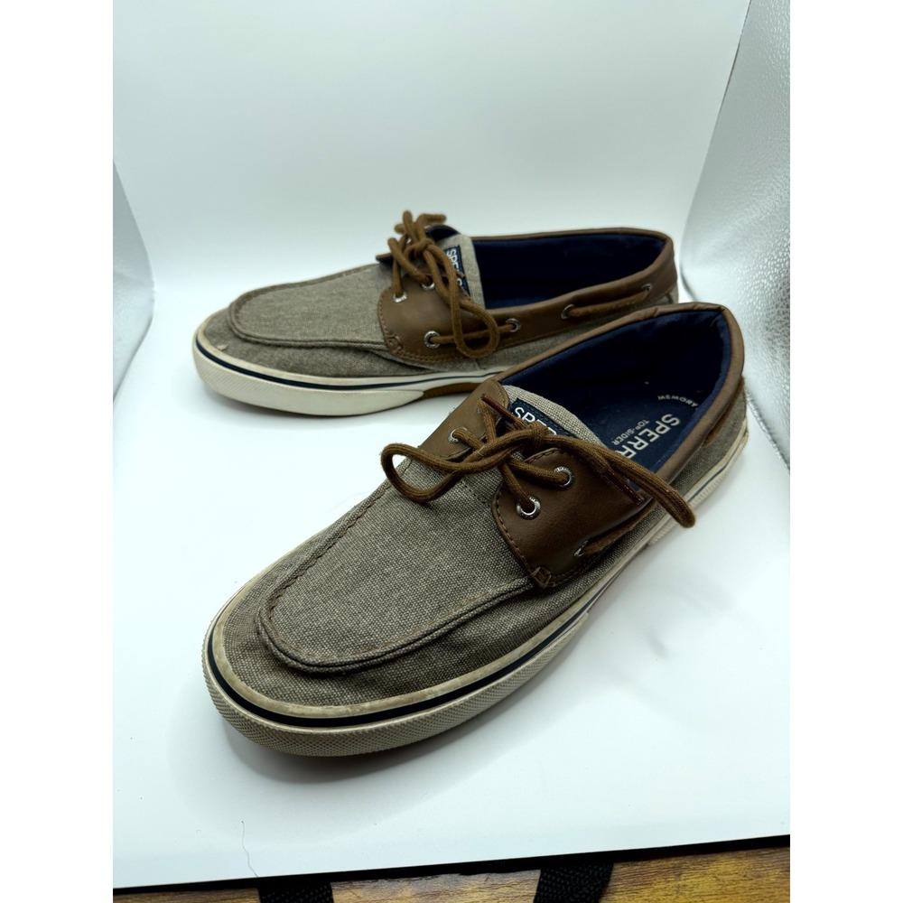 Sperry Halyard STS21489 Mens 11 Chambray Chocolate Tan Canvas Lace Up Boat Shoes